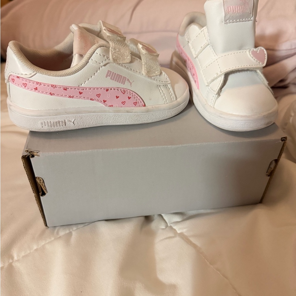 Puma Kids White & Pink Heart Accent Sneakers